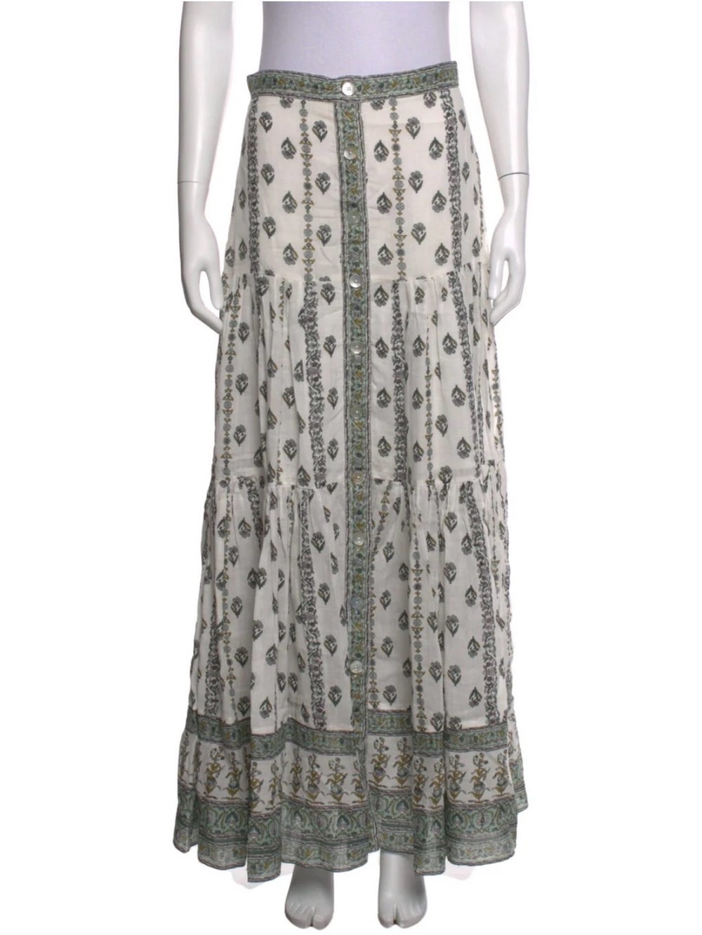 Veronica Beard White Maxi Skirt with Sage Print